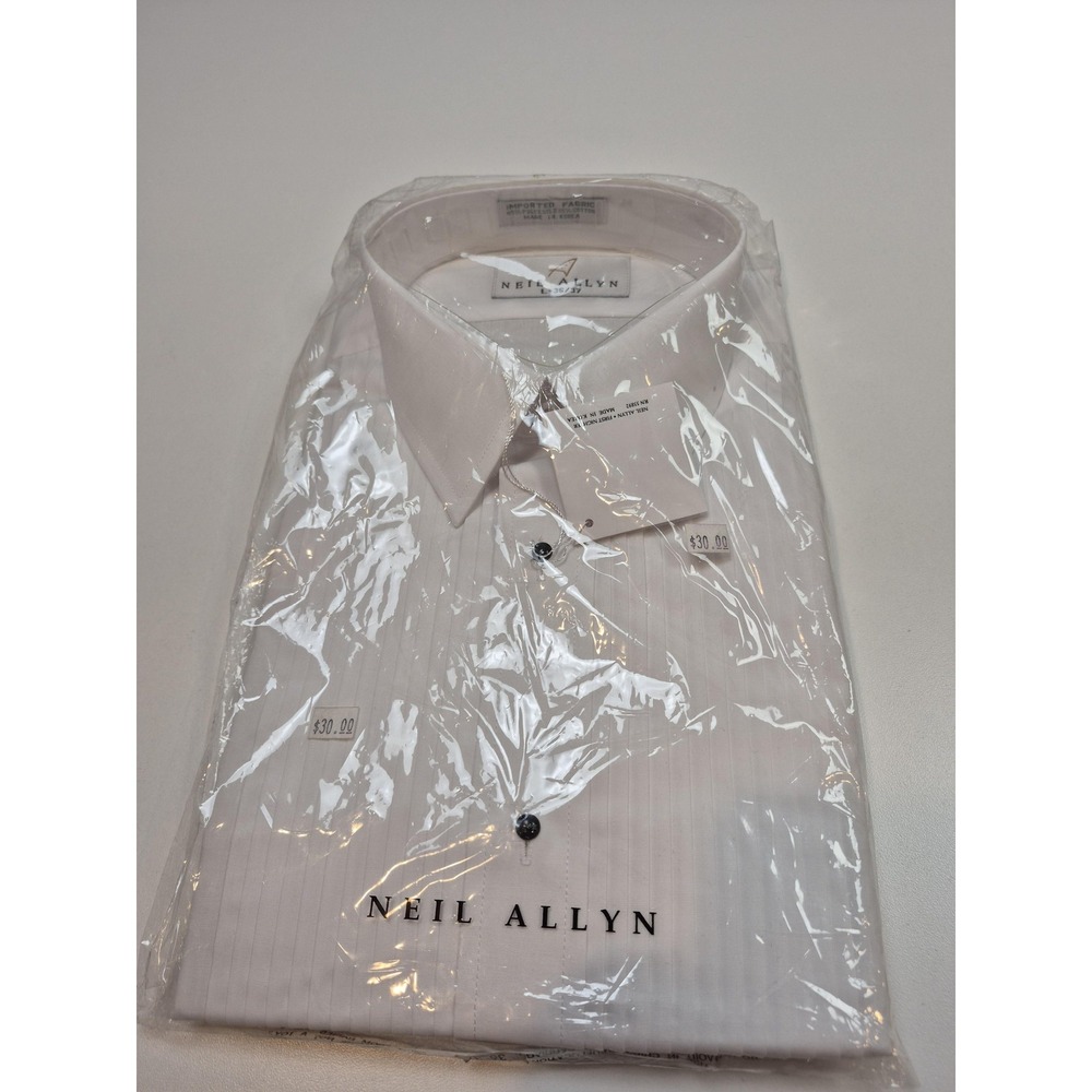 Neil Allyn Dress Shirt Mens L 36/37 White Pleated French Cuff Formal Tuxedo